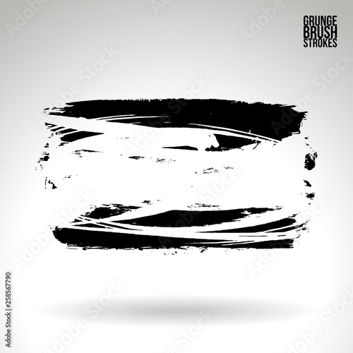 Black brush stroke and texture. Grunge vector abstract hand - painted element. Underline and border design.