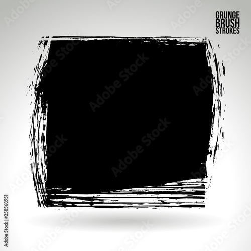 Black brush stroke and texture. Grunge vector abstract hand - painted element. Underline and border design.