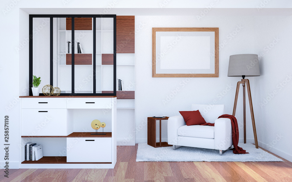Modern luxury living room interior background with mock up empty poster frame, 3D Rendering Modern luxury living room interior background with mock up empty poster frame, 3D Rendering