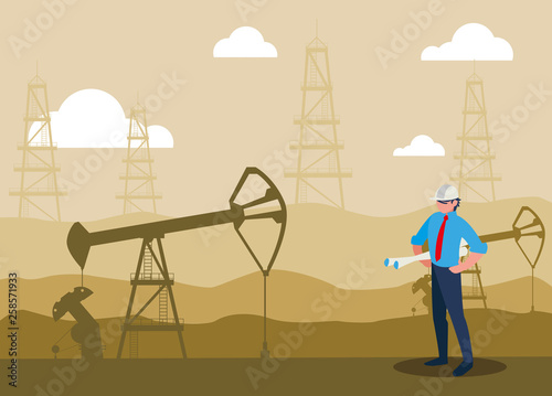 elegant engineer oil industry worker character