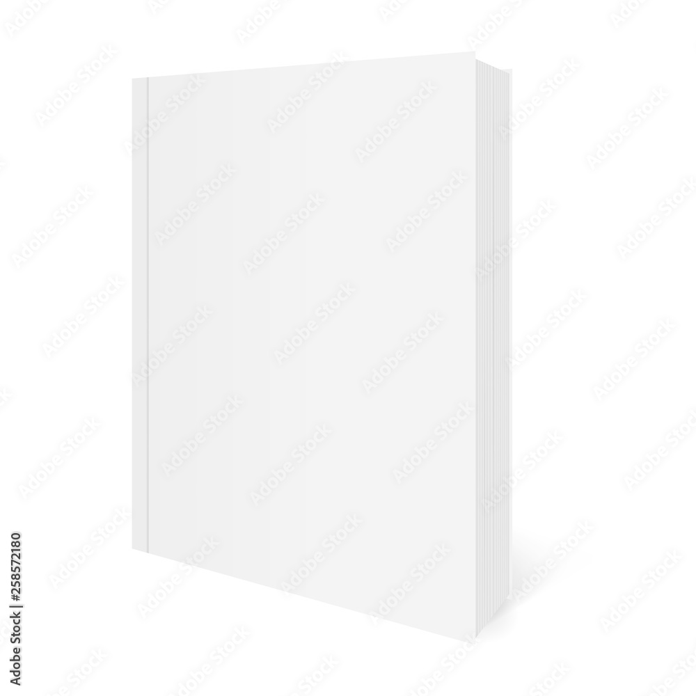 Vector realistic image (mock-up, layout) of blank soft cover book, arranged vertically, view in perspective. Isolated on white. The image was created using gradient mesh. Vector EPS 10. Vector realistic image (mock-up, layout) of blank soft cover book, arranged vertically, view in perspective. Isolated on white. The image was created using gradient mesh. Vector EPS 10.