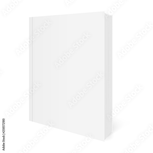 Vector realistic image (mock-up, layout) of blank soft cover book, arranged vertically, view in perspective. Isolated on white. The image was created using gradient mesh. Vector EPS 10. © Alice