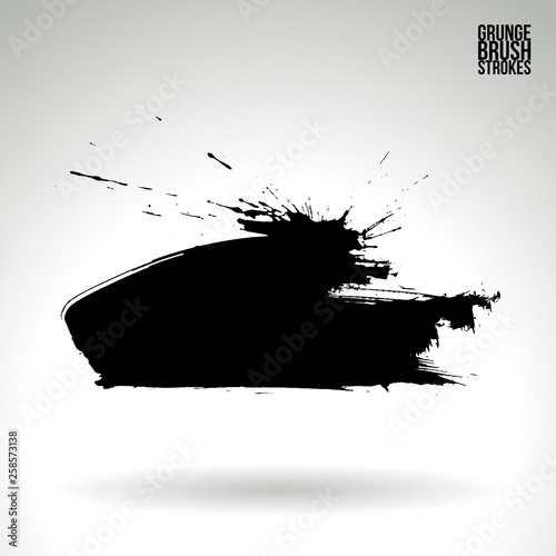 Black brush stroke and texture. Grunge vector abstract hand - painted element. Underline and border design.