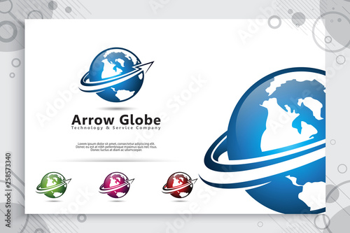 Arrow Globe vector logo with modern concept design , illustration of globe for business digital template