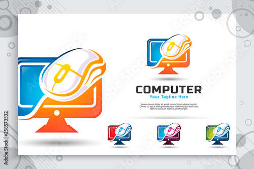 computer mouse vector logo with modern concept designs, illustration of monitor and mouse as a symbol of digital template technology computer business company