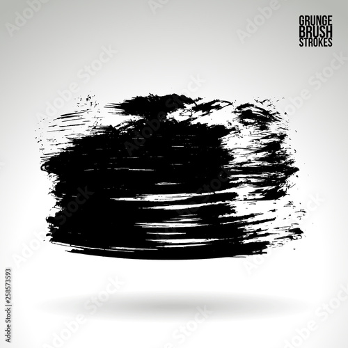 Black brush stroke and texture. Grunge vector abstract hand - painted element. Underline and border design.