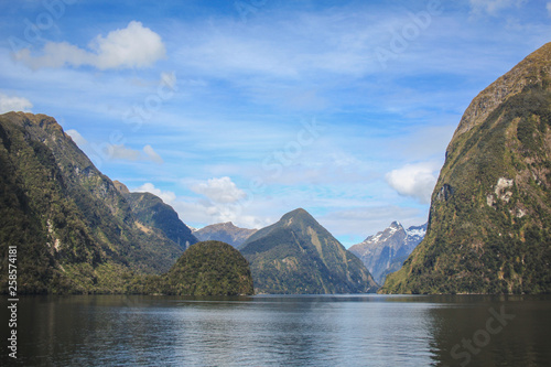 Doubtful Sound cruise - passing beautiful scenery in Fiordland National Park, South Island, New Zealand