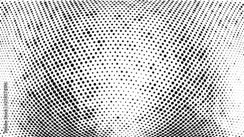 Halftone gradient pattern. Abstract halftone dots background. Monochrome dots pattern. Vector halftone texture. Grunge texture. Pop Art, Comic small dots. 3d sphere, Wave twisted dots. Design elements