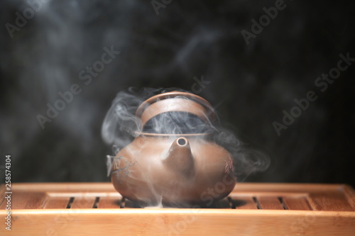 hot Chinese teapot bamboo desk nobody