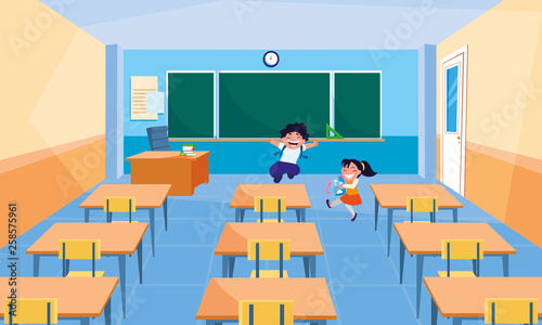 happy little school kids in the classroom