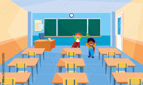 happy little interracial boys in the classroom