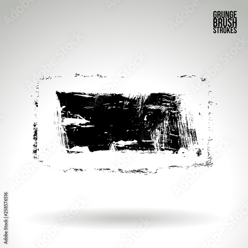 Black brush stroke and texture. Grunge vector abstract hand - painted element. Underline and border design.