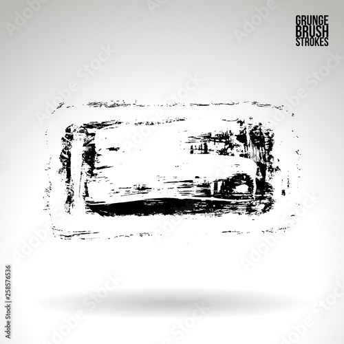 Black brush stroke and texture. Grunge vector abstract hand - painted element. Underline and border design.