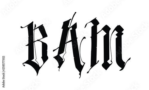 The letters B, A, M in the Gothic style. Vector. Signs and symbols, monogram. Badges for logo. Medieval style. Old vintage style. Mini set of letters.