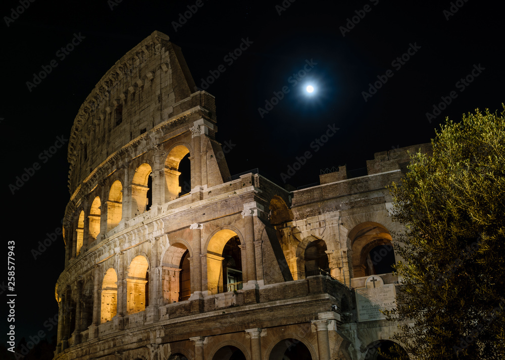 Colosseum at Night Rome Italy Moon