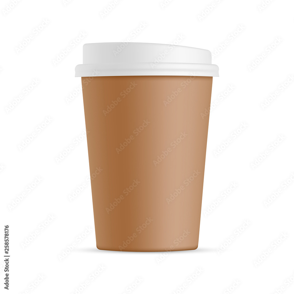 Brown cardboard coffee cup with plastic lid isolated on white background. Vector illustration Brown cardboard coffee cup with plastic lid isolated on white background. Vector illustration