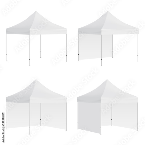 Set of outdoor canopy tents mockups isolated on white background. Vector illustration photo