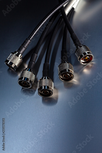 coaxial cables on reflective surface