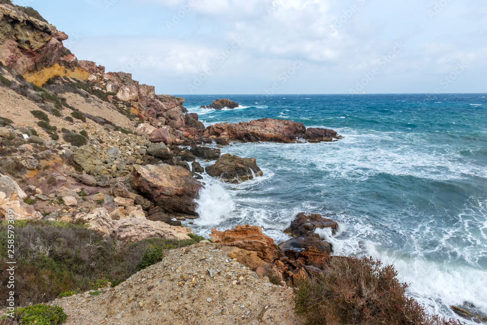 Storm on the Mediterranean Sea near La Manga and Cabo de Palos, Murcia, Spain.