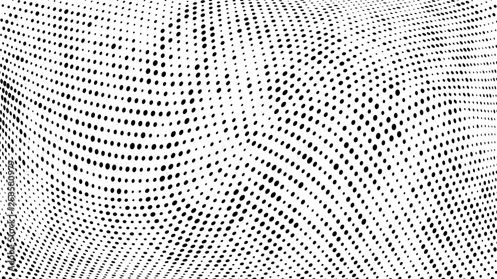 Halftone gradient pattern. Abstract halftone dots background. Monochrome dots pattern. Vector halftone texture. Grunge texture. Pop Art, Comic small dots. Wave twisted dots. Template for cover, banner Halftone gradient pattern. Abstract halftone dots background. Monochrome dots pattern. Vector halftone texture. Grunge texture. Pop Art, Comic small dots. Wave twisted dots. Template for cover, banner
