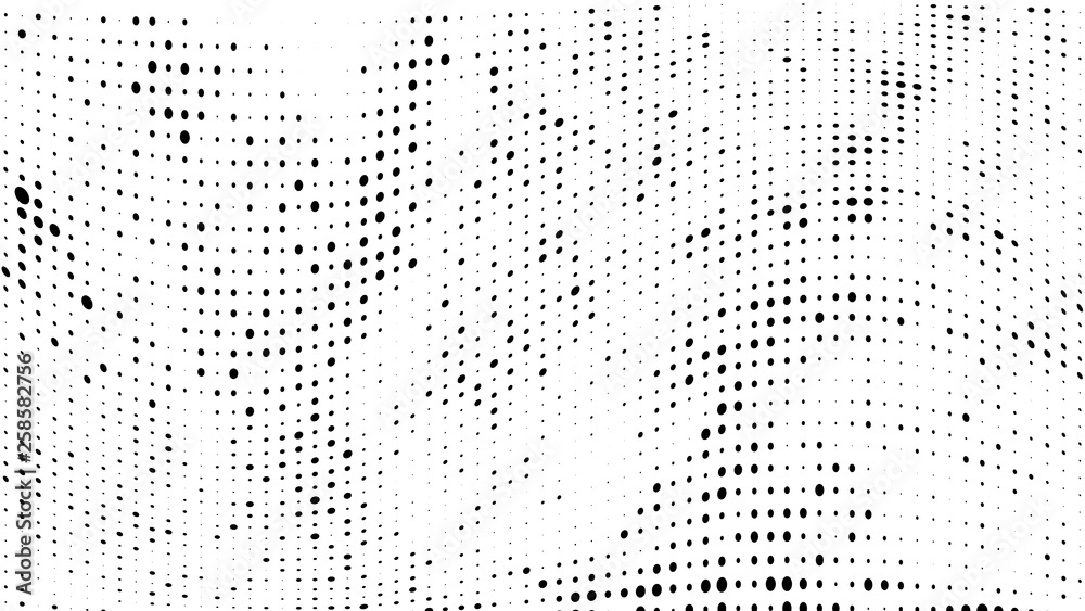 Halftone gradient pattern. Abstract halftone dots background. Monochrome dots pattern. Vector halftone texture. Grunge texture. Pop Art, Comic small dots. Wave twisted dots. Template for cover, banner Halftone gradient pattern. Abstract halftone dots background. Monochrome dots pattern. Vector halftone texture. Grunge texture. Pop Art, Comic small dots. Wave twisted dots. Template for cover, banner