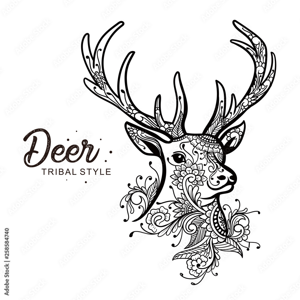 Fotografie Deer head tribal style Hand drawn