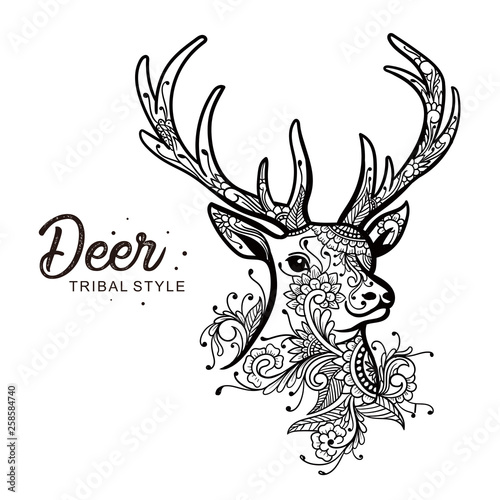 Tableau sur toile Deer head tribal style Hand drawn