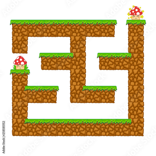 Maze dungeon. Game for kids. Puzzle for children. Cartoon style. Labyrinth conundrum. Color vector illustration. The development of logical and spatial thinking.