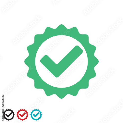 Approved or positive checkmark or tick icon, vector. Tested and certified stamp with tick, checkmark round icon. Green check mark. Approved check mark, round  ticksign.