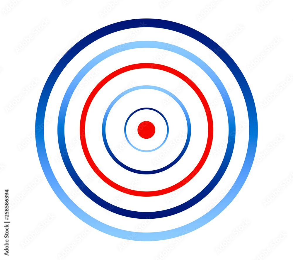 Target logo of blue gradient color with red center and one red ring. Abstract aim symbol, goal sign, universal icon. Simple flat style.