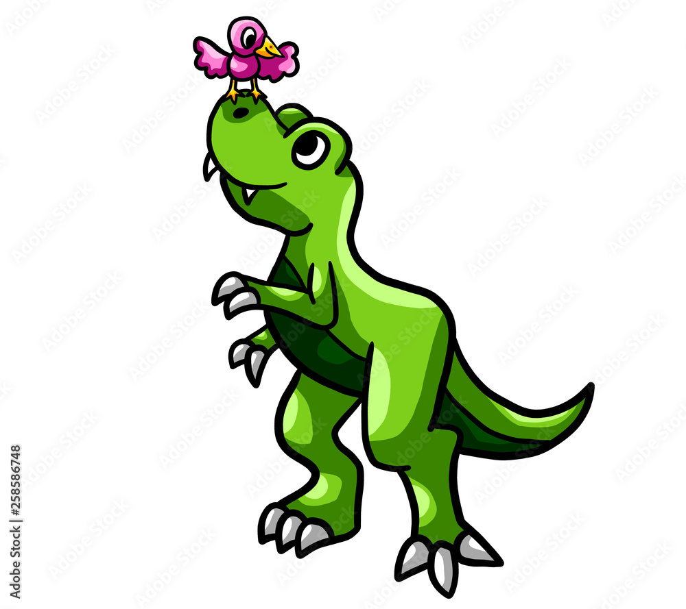 Fototapeta premium Happy T Rex With A Bird