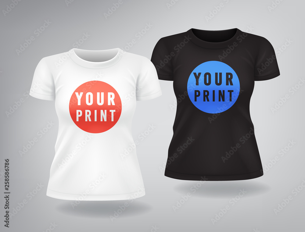 Φωτογραφία White and black woman T-shirts with short sleeves mock up, place for print