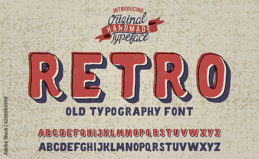 Retro. Vintaage 3D handmade typeface. Vector illustration. Print on clothes, sticker. 