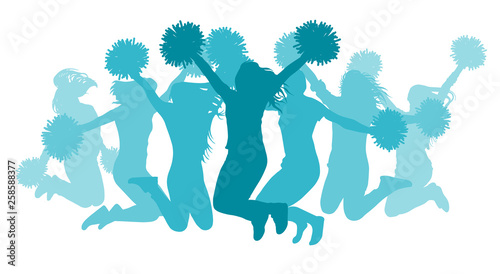 Jumping girls(cheerleaders) silhouette, isolated. Vector illustration.