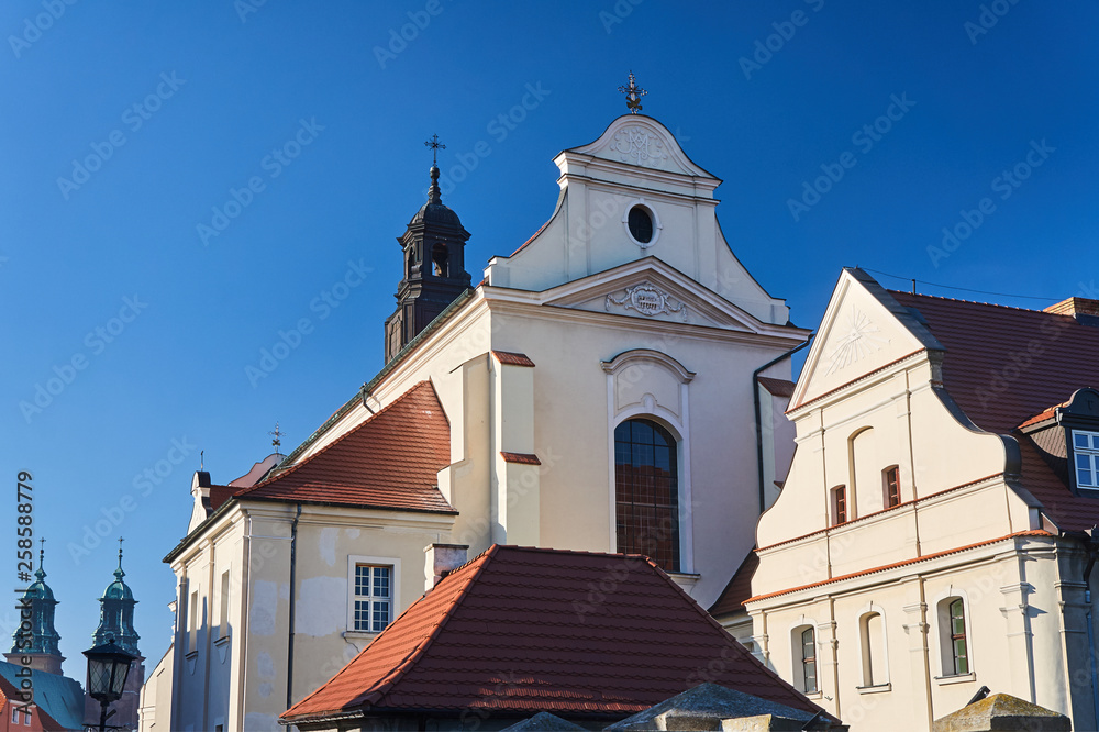 The baroque church with a bell tower in Gniezno.