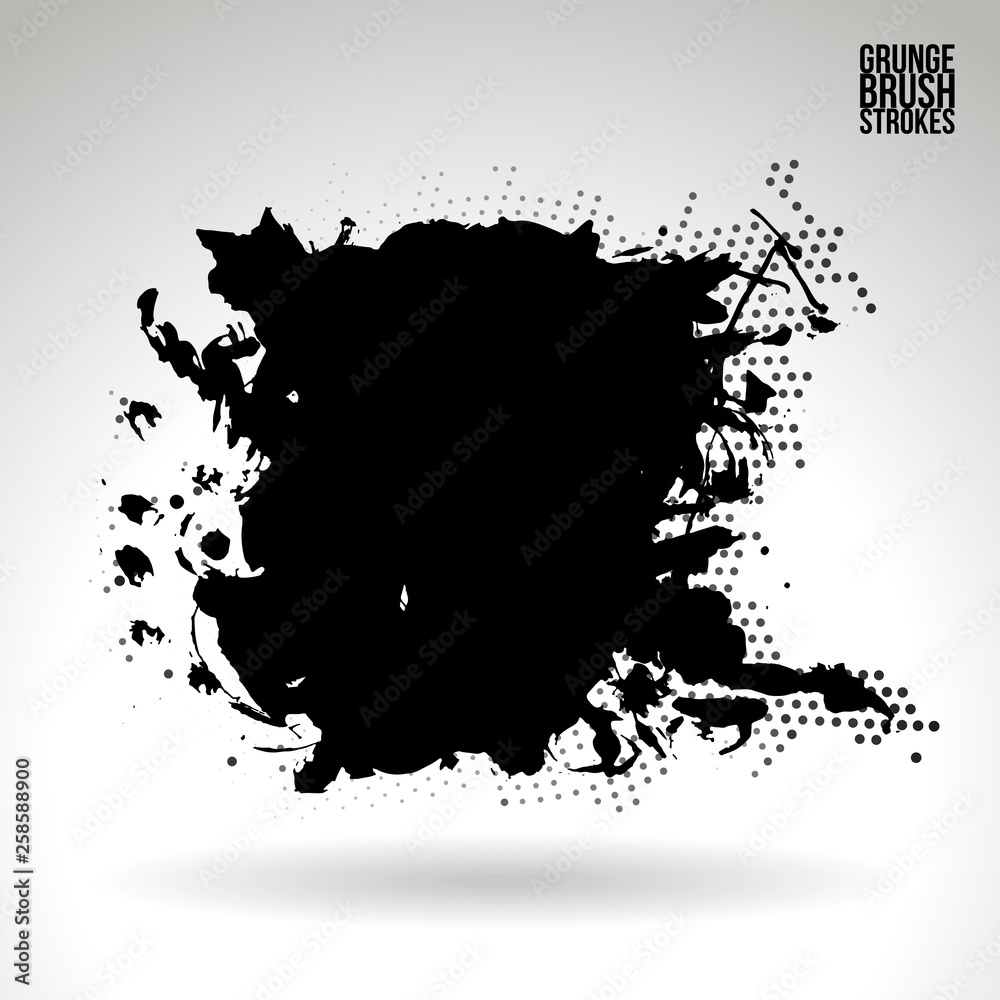 Black brush stroke and texture. Grunge vector abstract hand - painted element. Underline and border design.