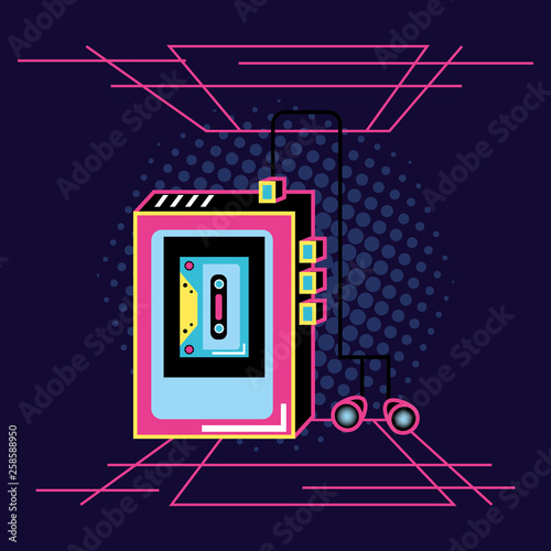walkman with headphones of nineties retro