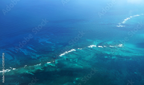 aerial view of Caribbean sea and coral reef