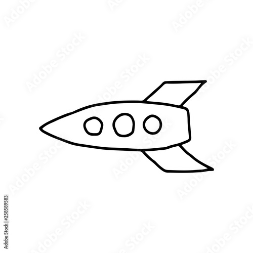 Cute cartoon hand drawn rocket icon. Sweet vector black and white rocket icon. Isolated monochrome doodle rocket icon on white background.