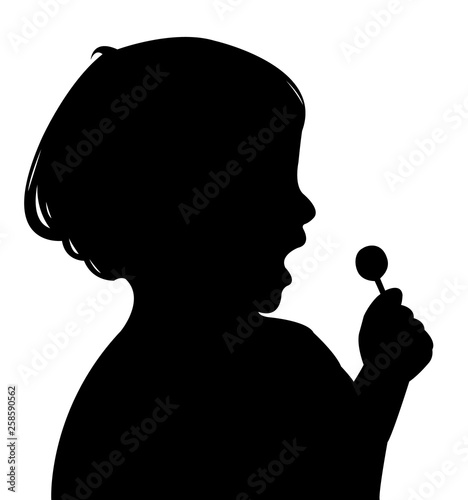 child eating candy, silhouette vector