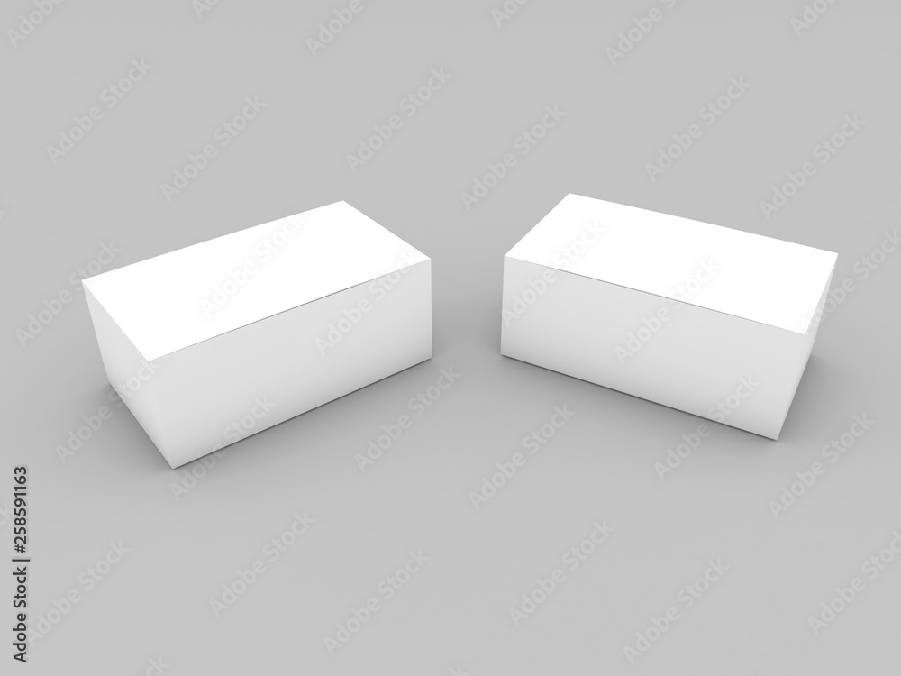 Layout of white cardboard boxes on a gray background. 3d render illustration. Layout of white cardboard boxes on a gray background. 3d render illustration.