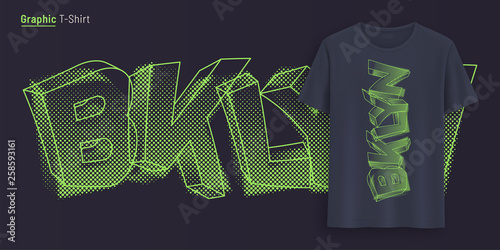 Brooklyn. Graphic t-shirt design, typography, print with stylized text.