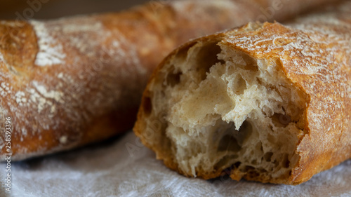 Close-up of fresh, homemade baguette