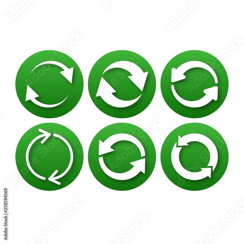 Recycling flat vector icons set. Arrows flat vector icons set