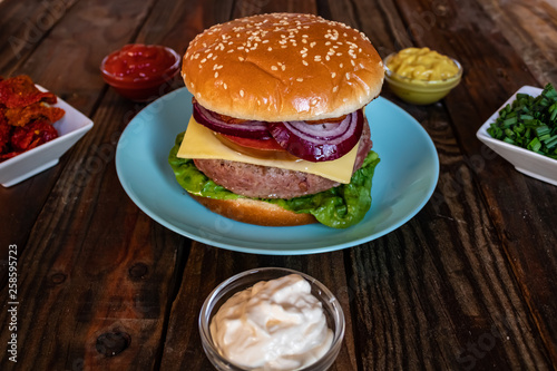 Hamburger and ingredients in composition