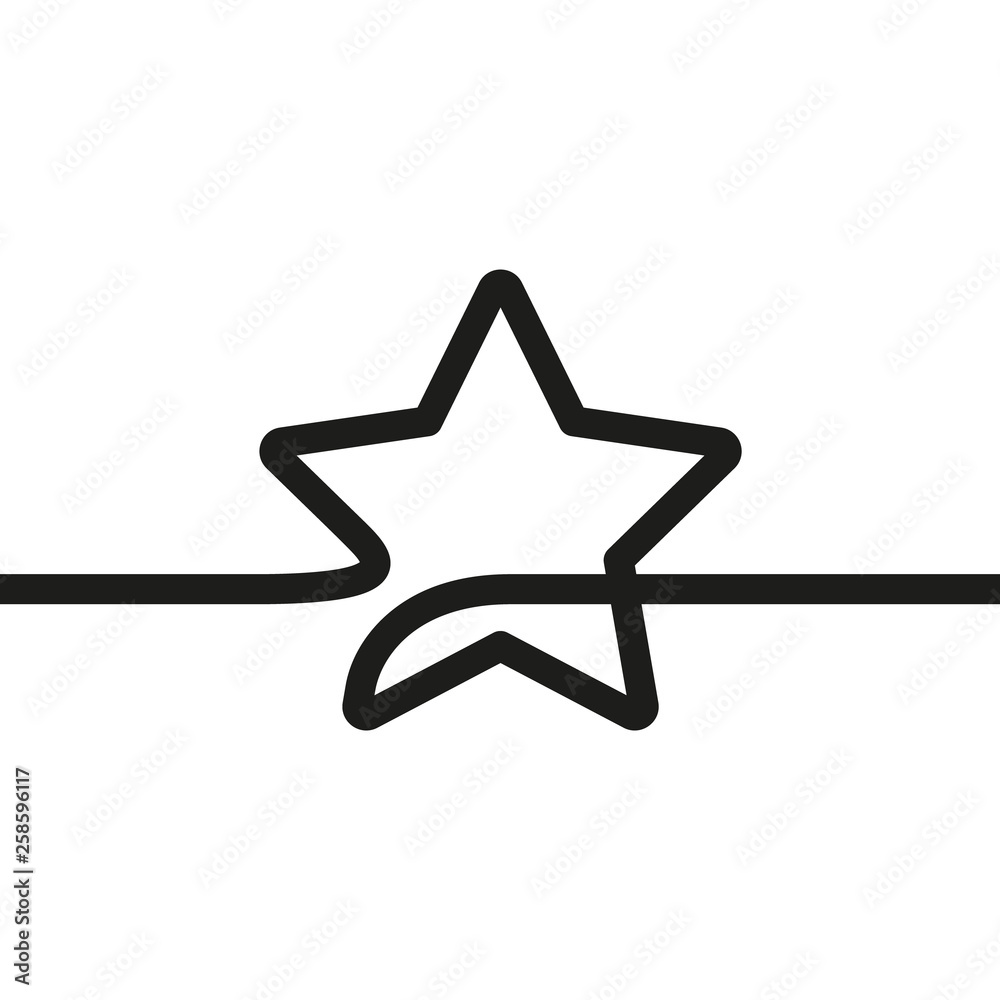 Obraz premium Continuous line drawing of star, Black and white minimalistic linear illustration made of one thick line