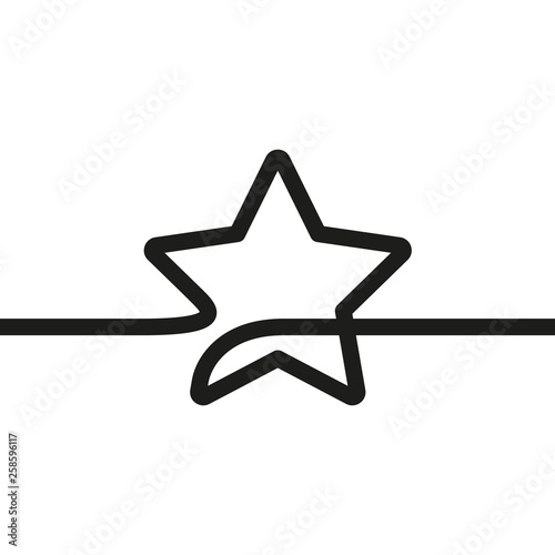 Continuous line drawing of star, Black and white minimalistic linear illustration made of one thick line