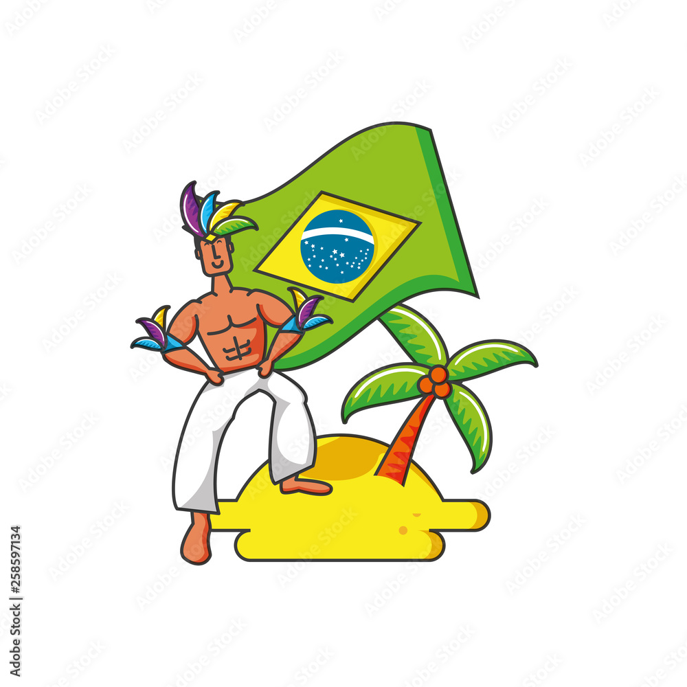 man with flag brazilian in beach