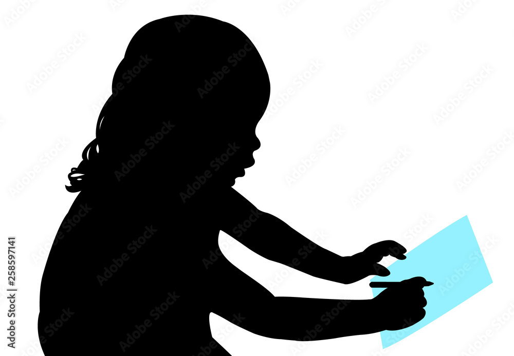 girl writing , silhouette vector