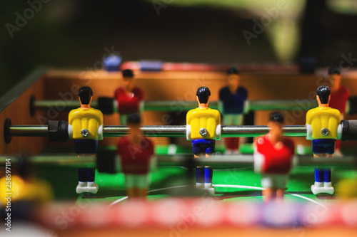Football table. Soccer players. Selective focus